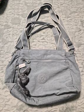 Kipling  Gray Blue Crossbody Bag with Plush Keychain